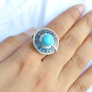 Circle Blue Topaz Turquoise Rotating Ring