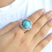Circle Blue Topaz Turquoise Rotating Ring