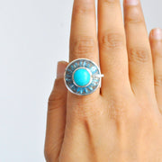 Circle Blue Topaz Turquoise Rotating Ring