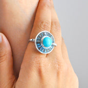Circle Blue Topaz Turquoise Rotating Ring