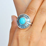 Circle Blue Topaz Turquoise Rotating Ring