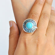 Circle Blue Topaz Turquoise Rotating Ring