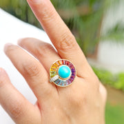 Circle Turquoise Multicolor Gemstone Rotating Ring