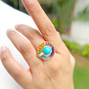 Circle Turquoise Multicolor Gemstone Rotating Ring