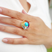 Circle Turquoise Multicolor Gemstone Rotating Ring
