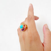 Circle Turquoise Multicolor Gemstone Rotating Ring