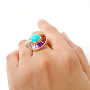 Circle Turquoise Multicolor Gemstone Rotating Ring