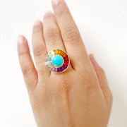 Circle Turquoise Multicolor Gemstone Rotating Ring