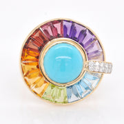 Circle Turquoise Multicolor Gemstone Rotating Ring