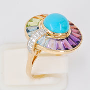 Circle Turquoise Multicolor Gemstone Rotating Ring