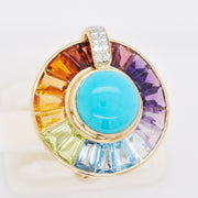 Circle Turquoise Multicolor Gemstone Rotating Ring