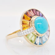 Circle Turquoise Multicolor Gemstone Rotating Ring