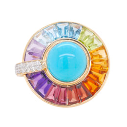 Circle Turquoise Multicolor Gemstone Rotating Ring