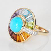 Circle Turquoise Multicolor Gemstone Rotating Ring