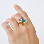 Circle Emerald Multicolor Rotating Ring