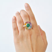 Circle Emerald Multicolor Rotating Ring