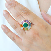 Circle Emerald Multicolor Rotating Ring