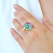 Circle Emerald Multicolor Rotating Ring