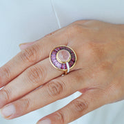 Circle Rhodolite Rose Quartz Rotating Ring