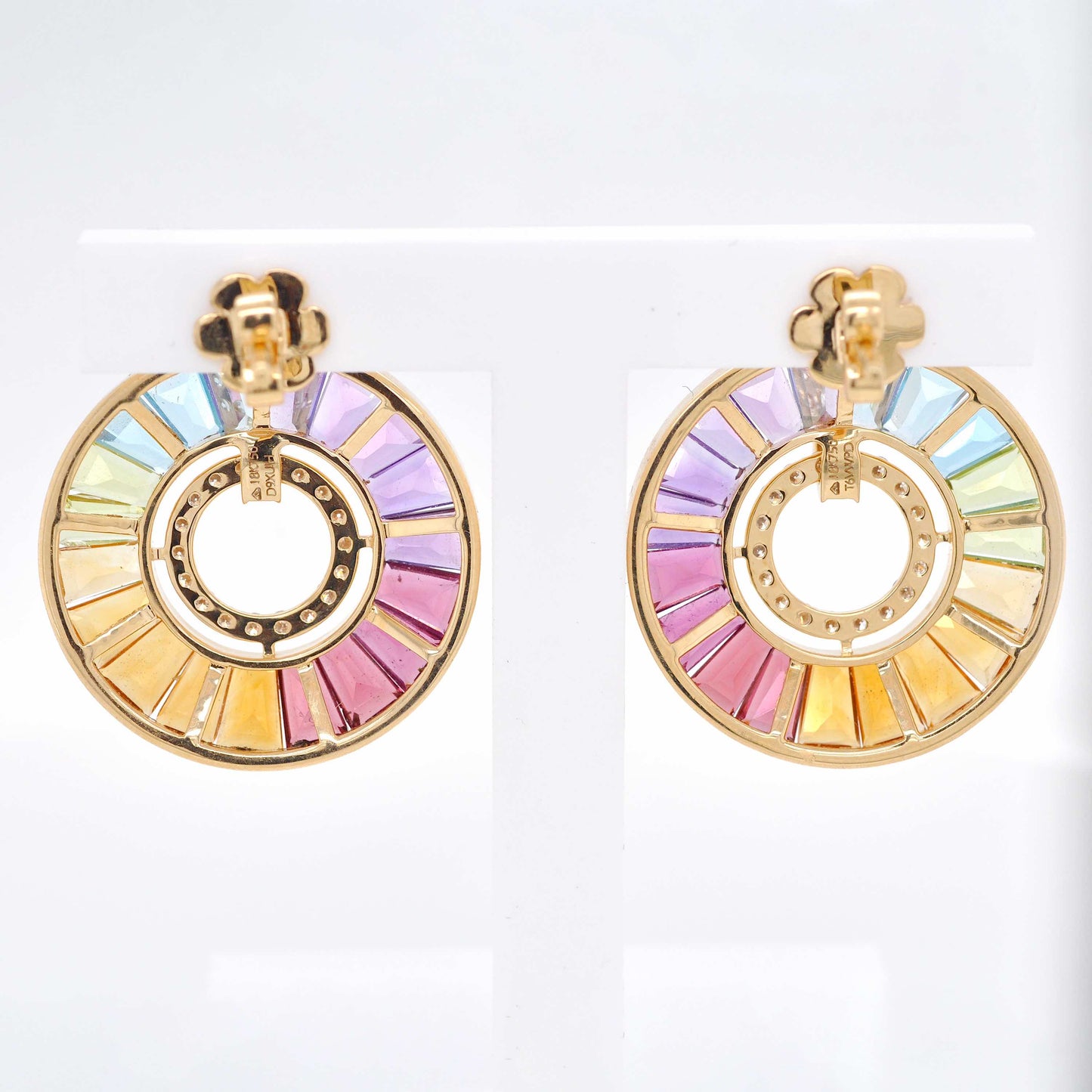 18K Gold Rainbow Channel-set Diamond Circle Earrings