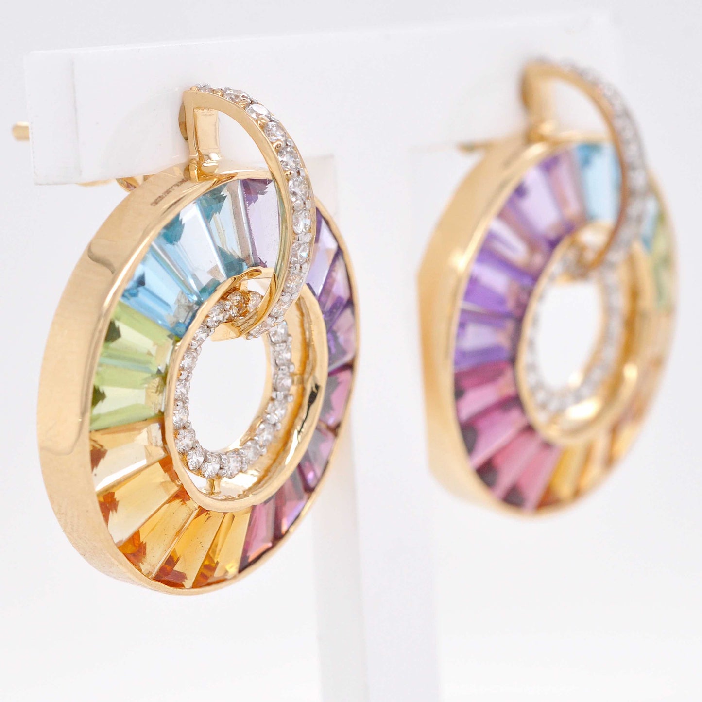 18K Gold Rainbow Channel-set Diamond Circle Earrings