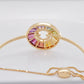 18K Gold Rainbow Gemstones Diamond Circle Bolo Bracelet