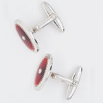 Red Guilloché Enamel Silver Cufflinks - Vaibhav Dhadda Jewellery
