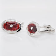 Red Guilloché Enamel Silver Cufflinks - Vaibhav Dhadda Jewellery