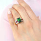18K Gold Green & Pink Tourmaline Baguette Diamond Ring
