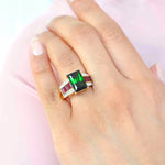 18K Gold Green & Pink Tourmaline Baguette Diamond Ring - Vaibhav Dhadda Jewelry