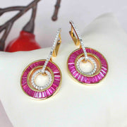 18K Gold Ruby Circle Diamond Dangle Earrings - Vaibhav Dhadda Jewelry