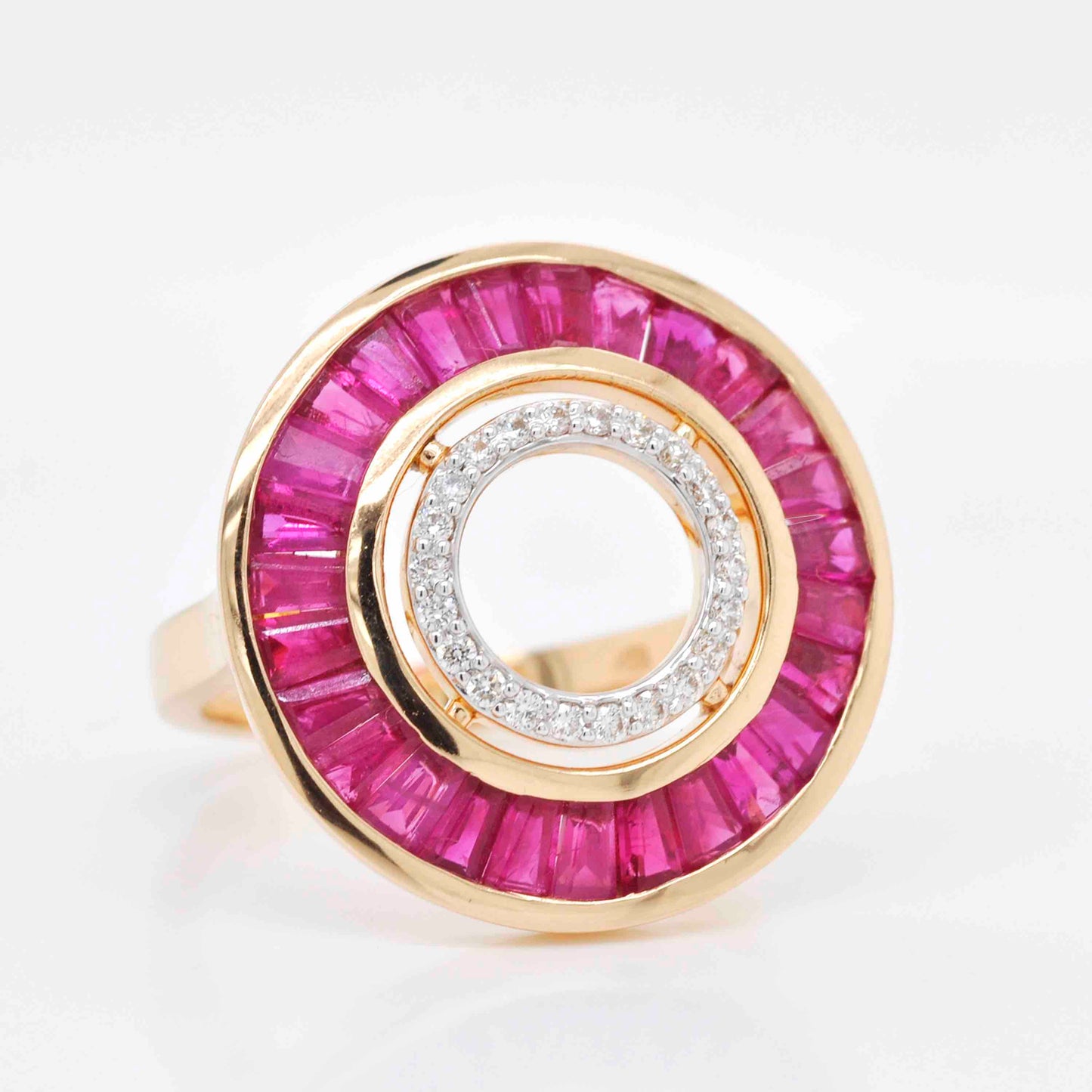 18k gold art deco round ruby diamond band ring