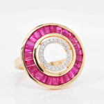 18k gold art deco round ruby diamond band ring