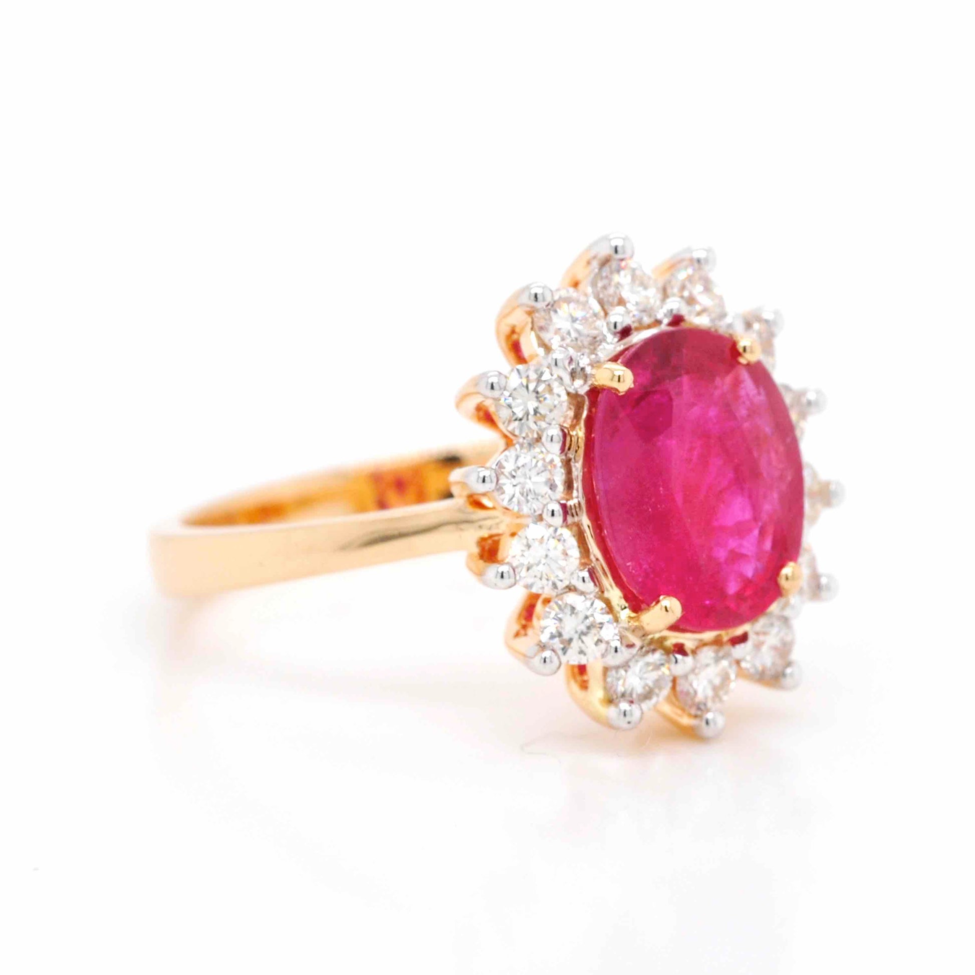 Lustrous Ruby Diamond Cluster Ring with an eye-catching cluster design