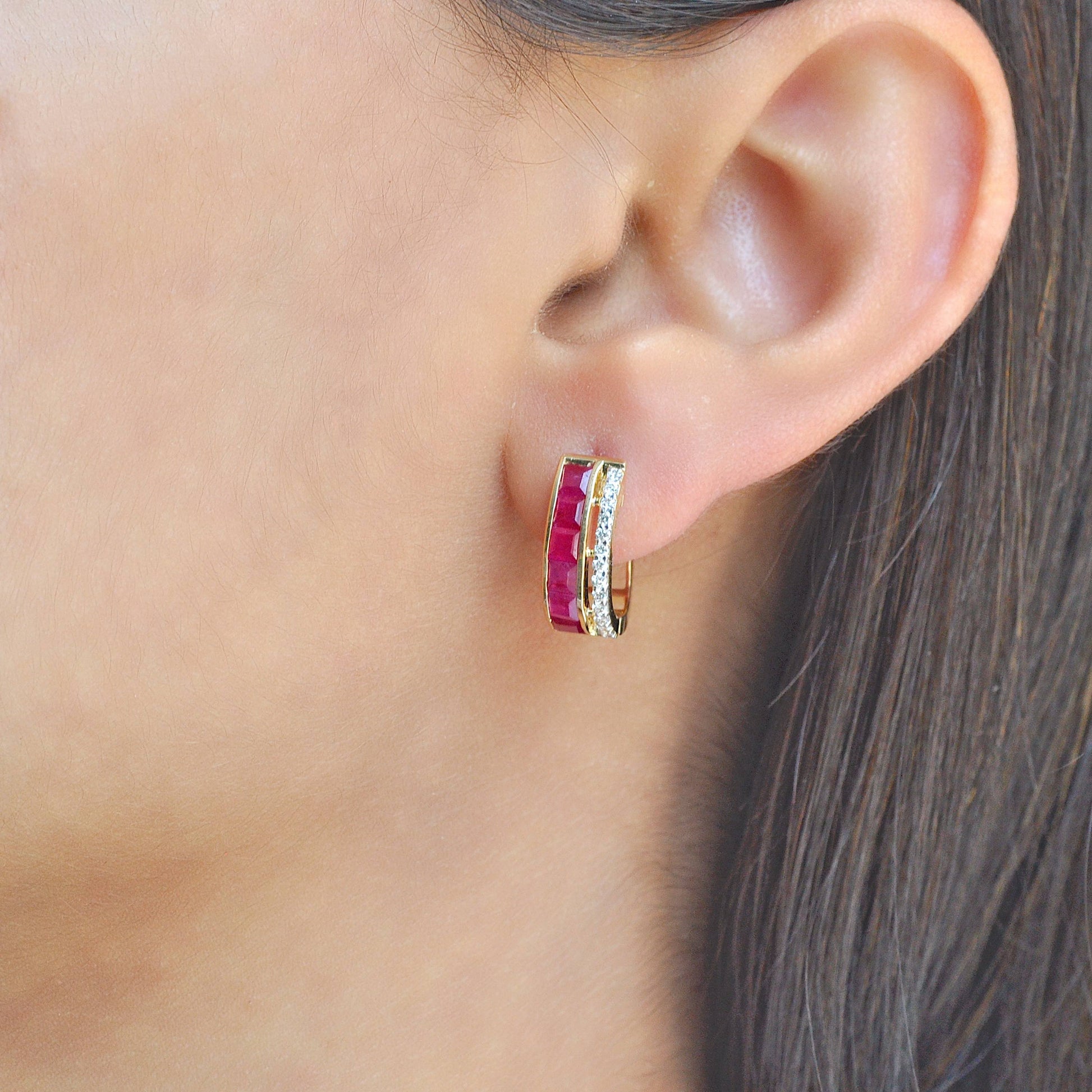 ruby and diamond hoop earrings