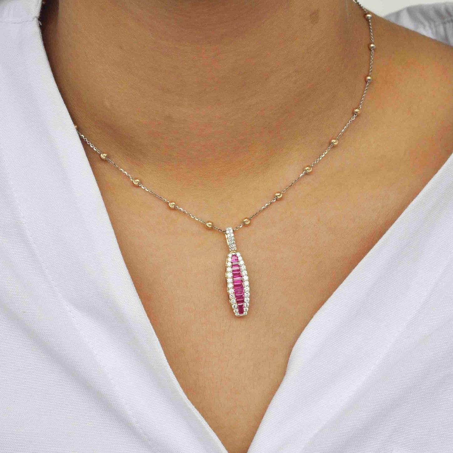 ruby Baguette Diamond Pendant