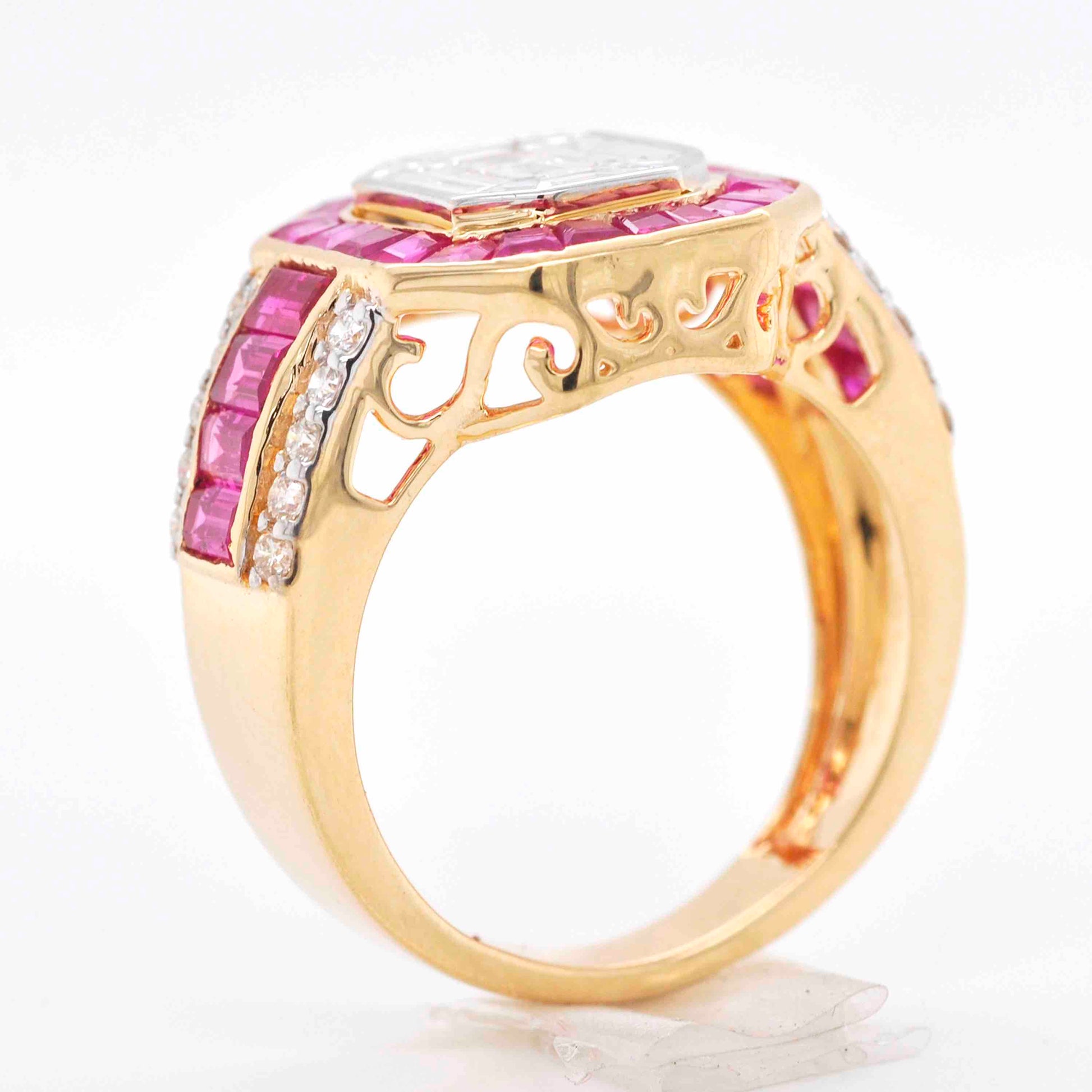 Octagon Diamond Ruby Ring
