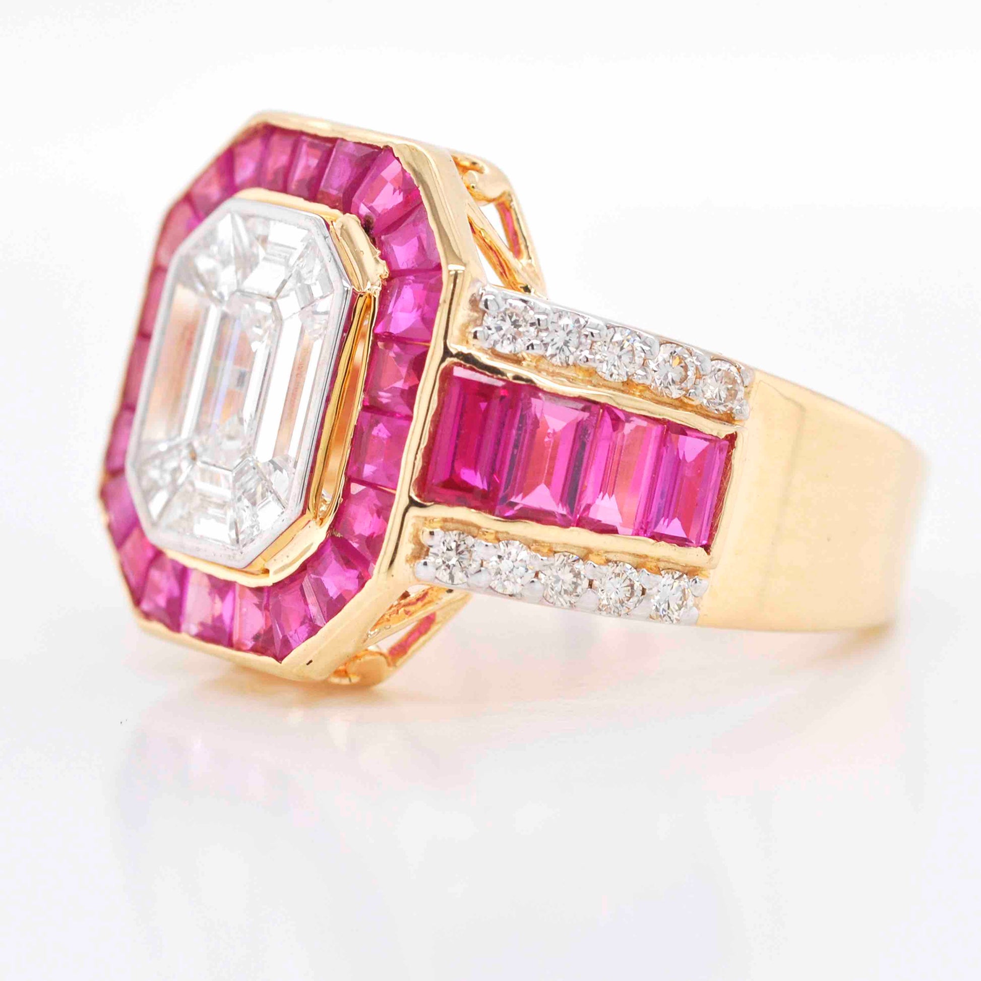 Octagon-shaped Diamond Ruby Ring