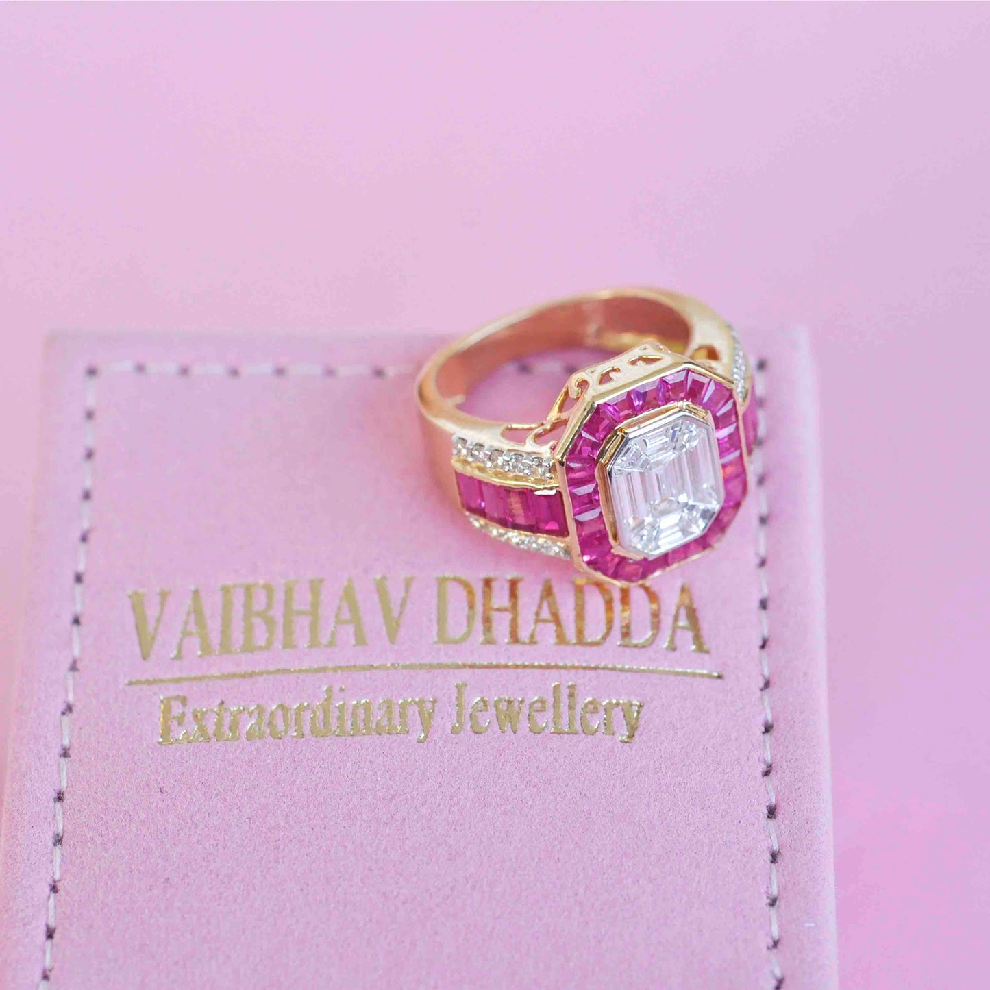 18K Gold Ruby Art Deco Diamond Octagon ring