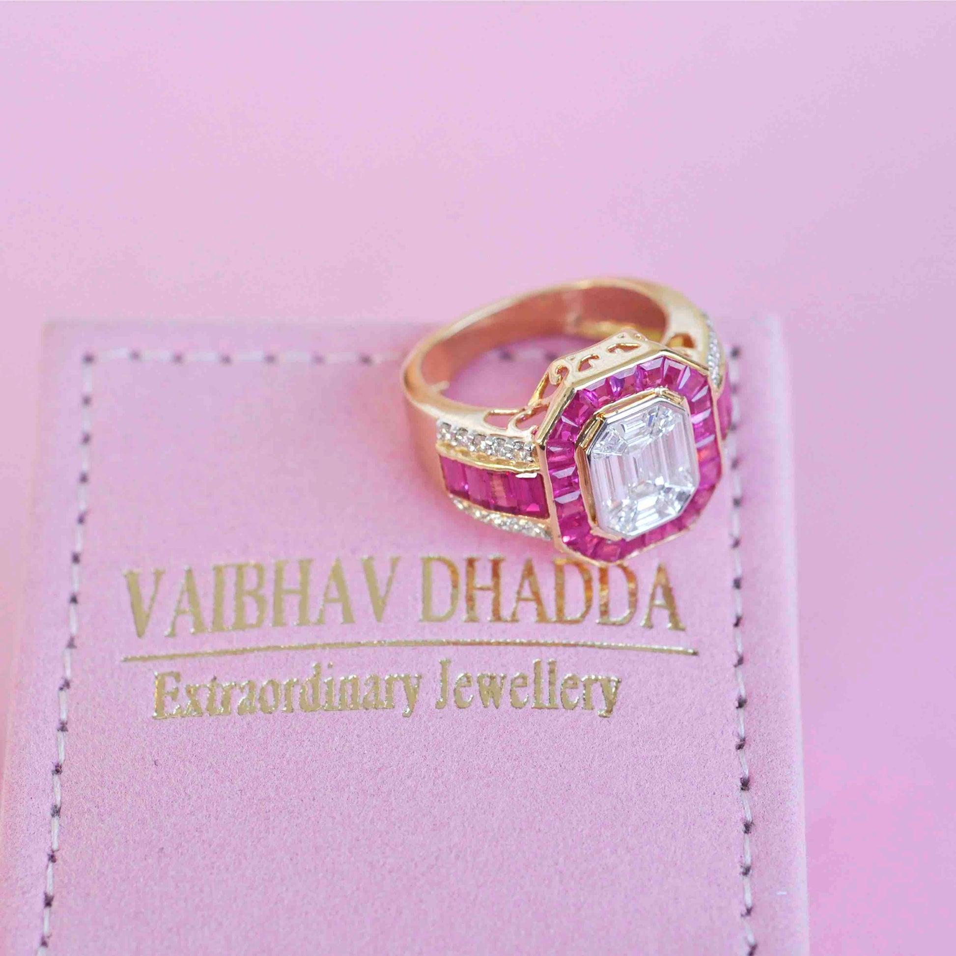 18K Gold Ruby Art Deco Diamond Octagon ring - Vaibhav Dhadda Jewelry