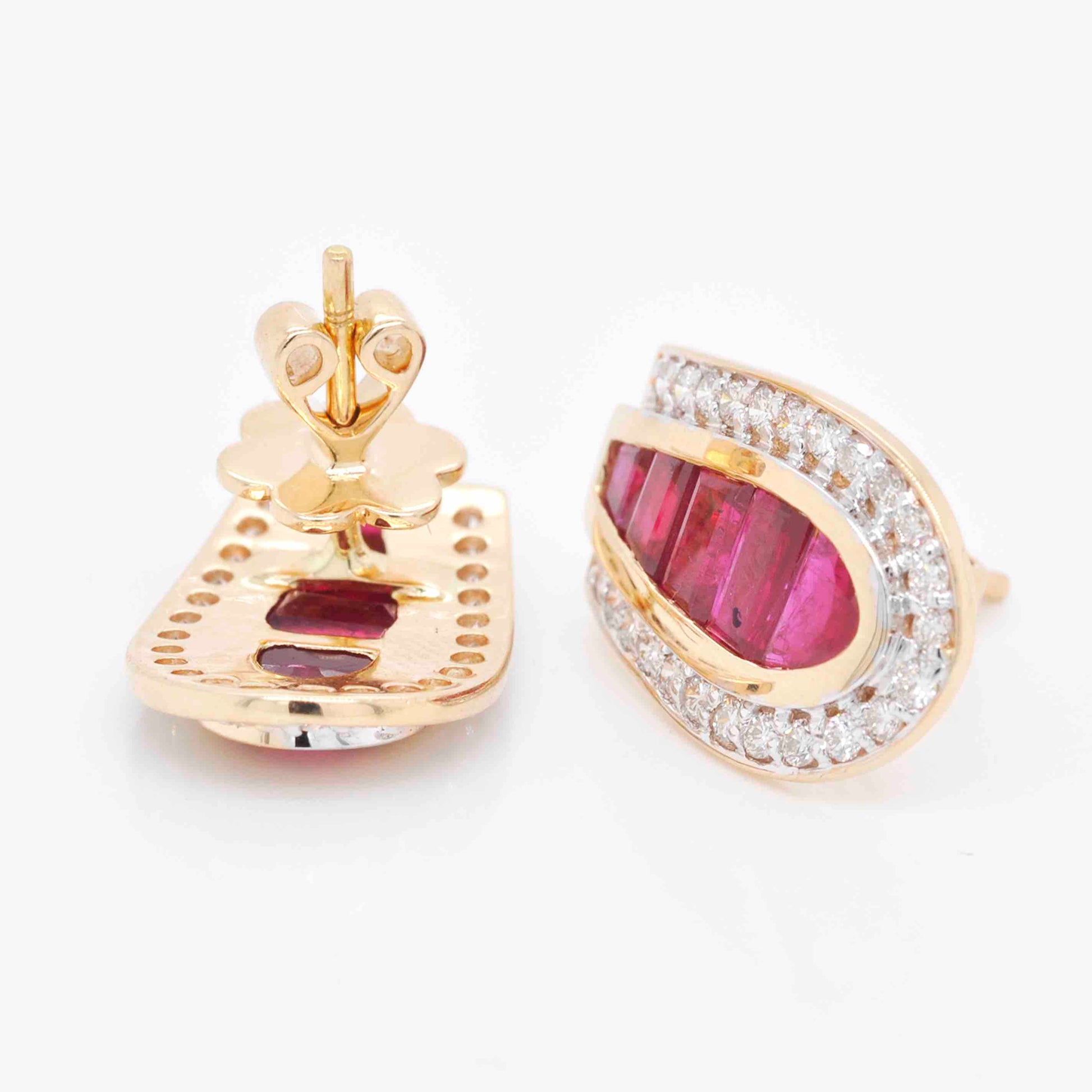 18k yellow gold ruby diamond stud earrings