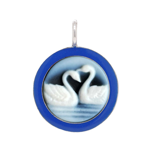 Sterling Silver Iconic Swan Blue Enamel Pendant Necklace