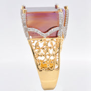 Profile view of the 14K gold ring, highlighting the secure prong setting of the large ametrine.