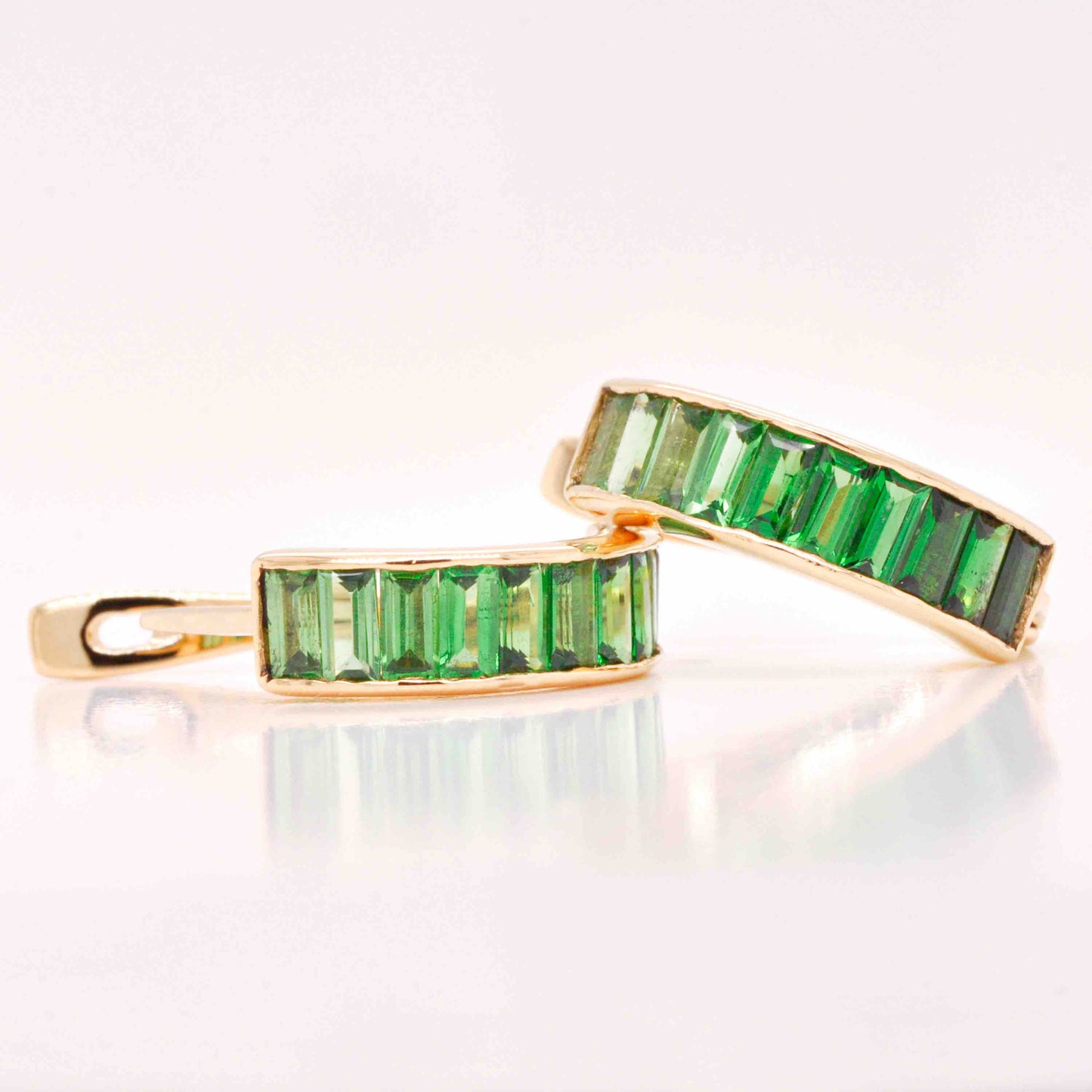 18K Gold Tsavorite Baguette Bar Earrings