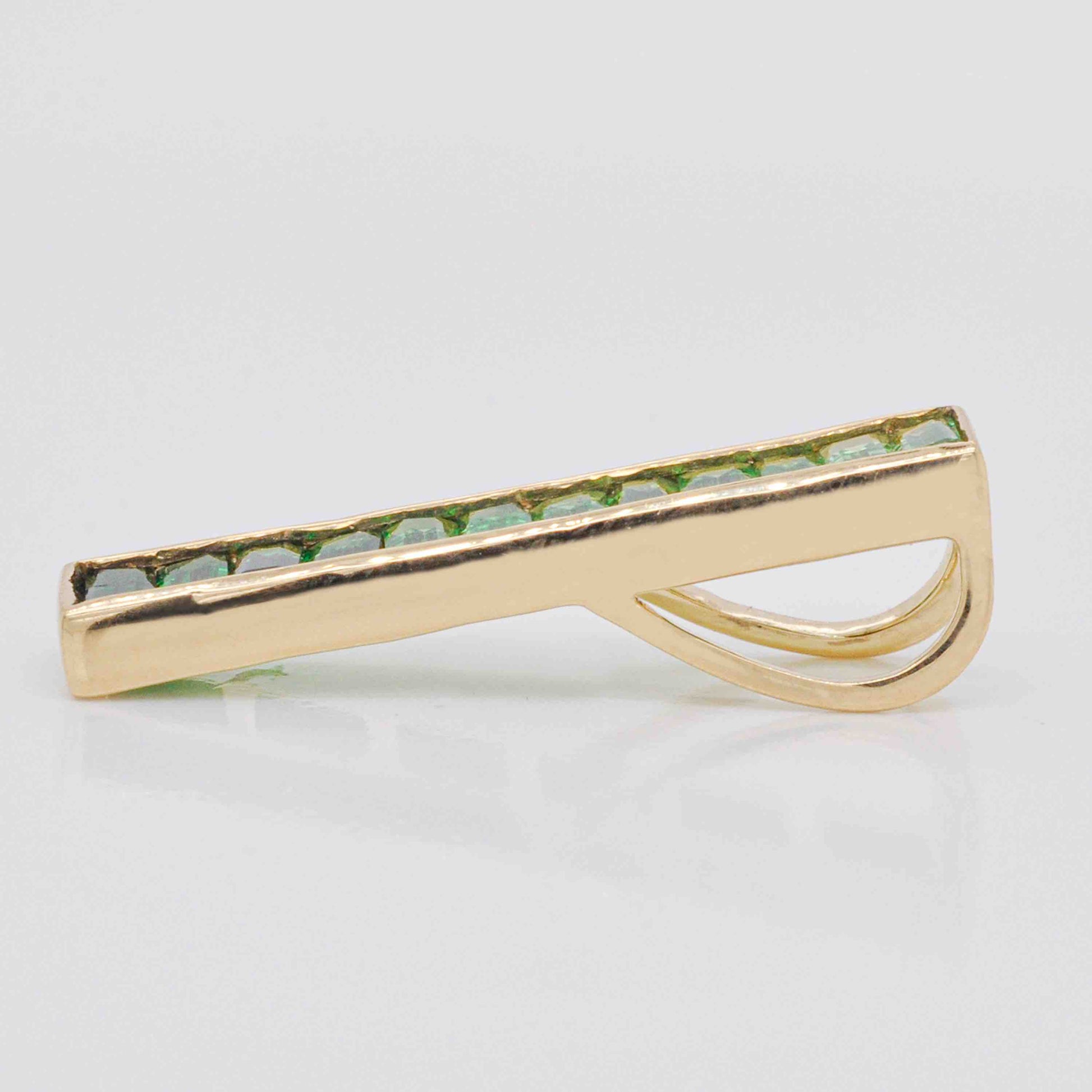 18K Gold Tsavorite Baguette Bar Pendant - Vaibhav Dhadda Jewelry