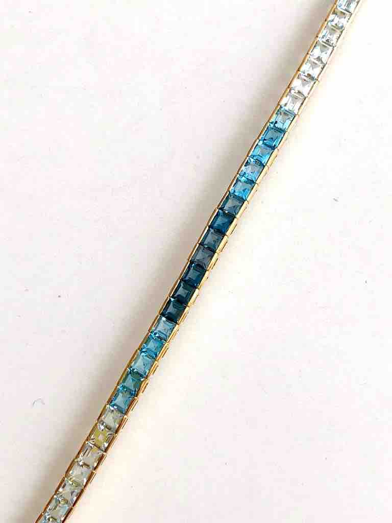 18k Gradient Blue Topaz Square Tennis Bracelet