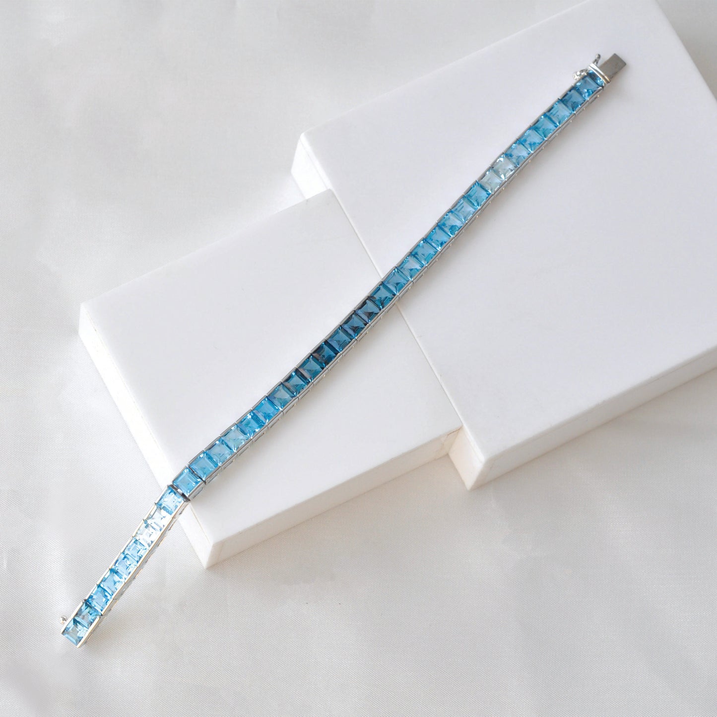 Tennis Bracelet - Blue Topaz Square Edition