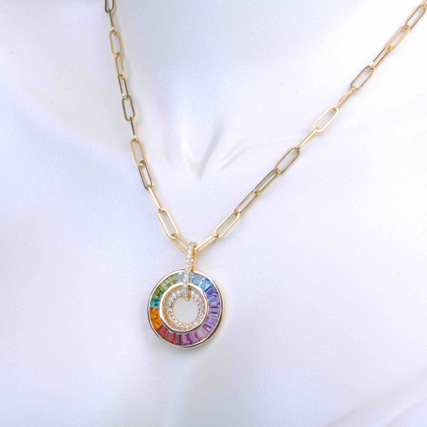 Circular Rainbow Pendant with Multicolor Gemstones