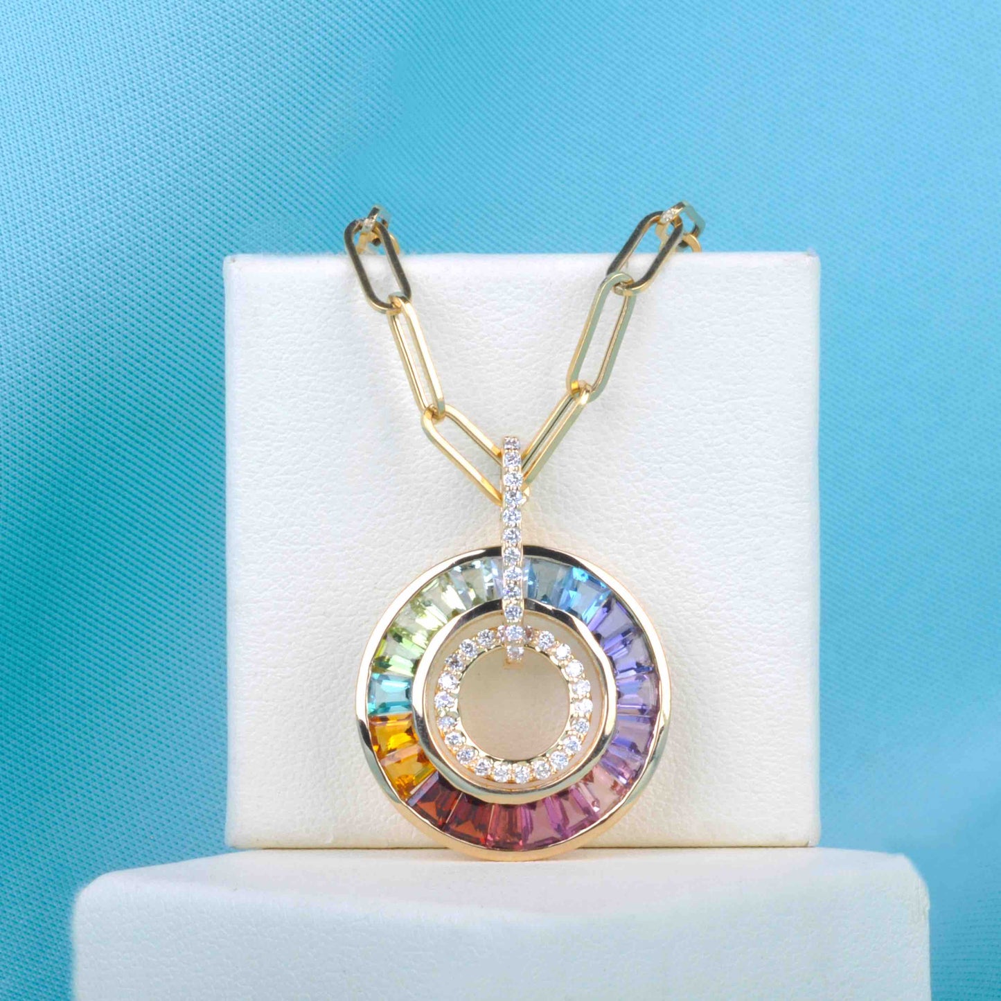18k yellow gold multicolor rainbow diamond pendant