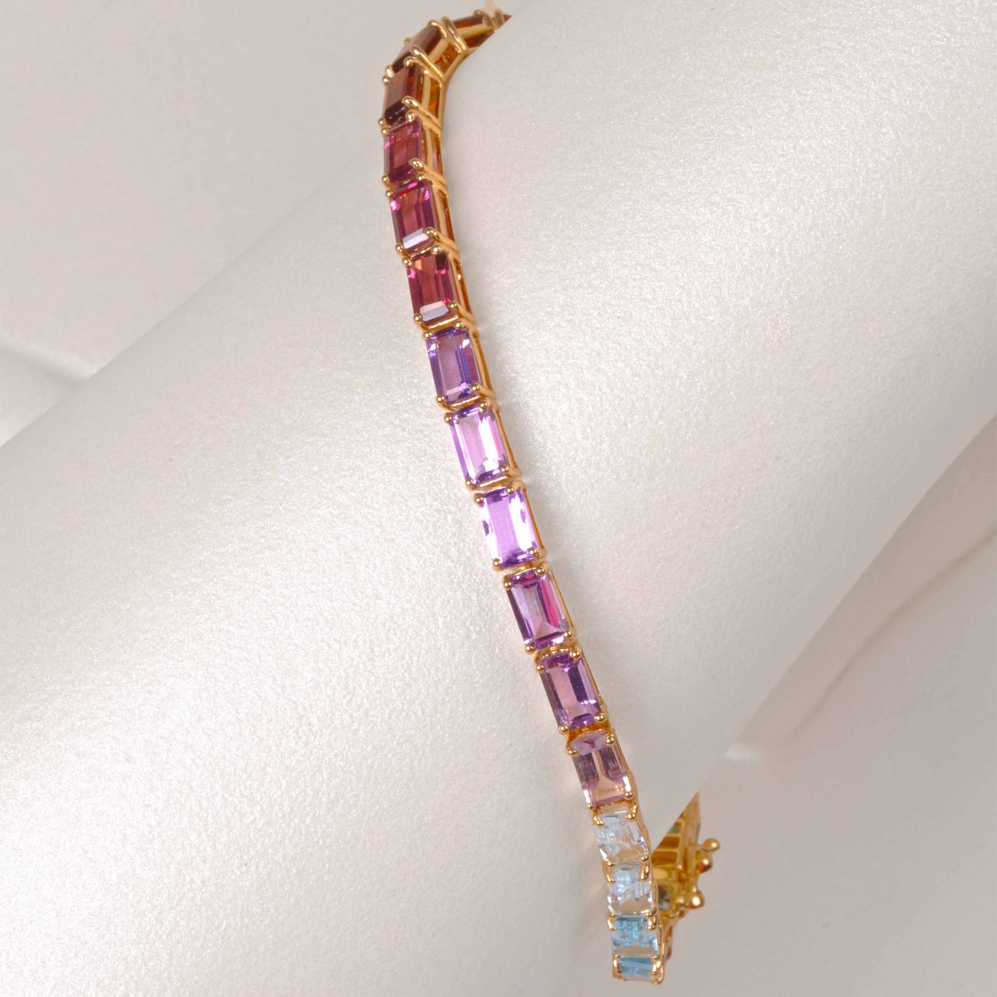 18k gold multicolor rainbow tennis line link bracelet